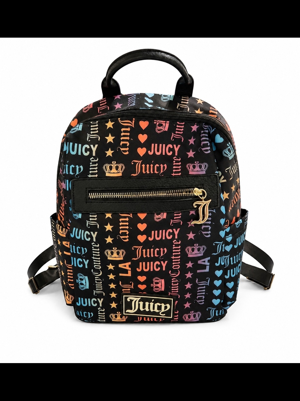 Juicy Couture Black Mini Backpack with Multicolor Logo Print